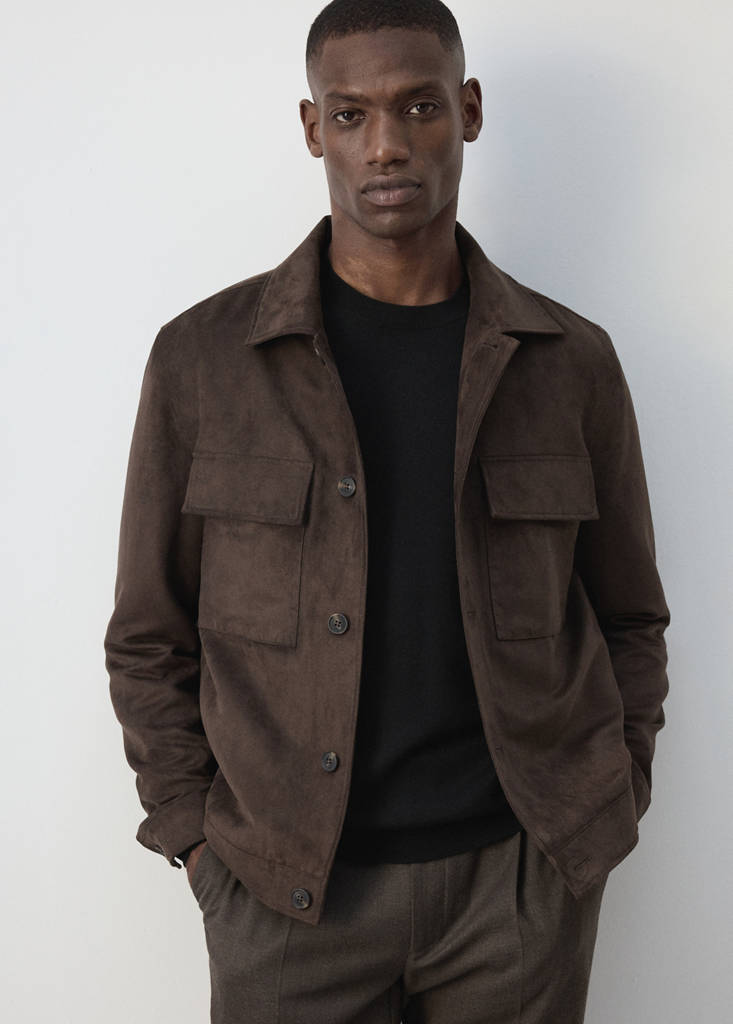 Suede-effect jacket with pockets — Brown