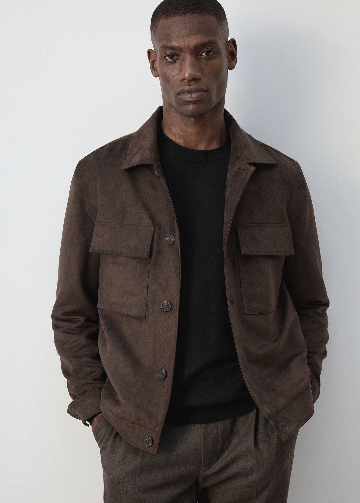 Suede-effect jacket with pockets — Brown