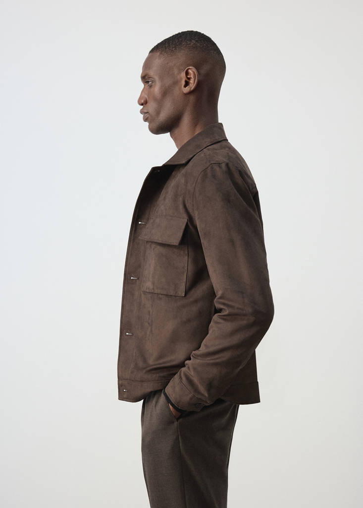 Suede-effect jacket with pockets — Brown