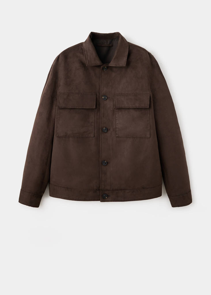 Suede-effect jacket with pockets — Brown
