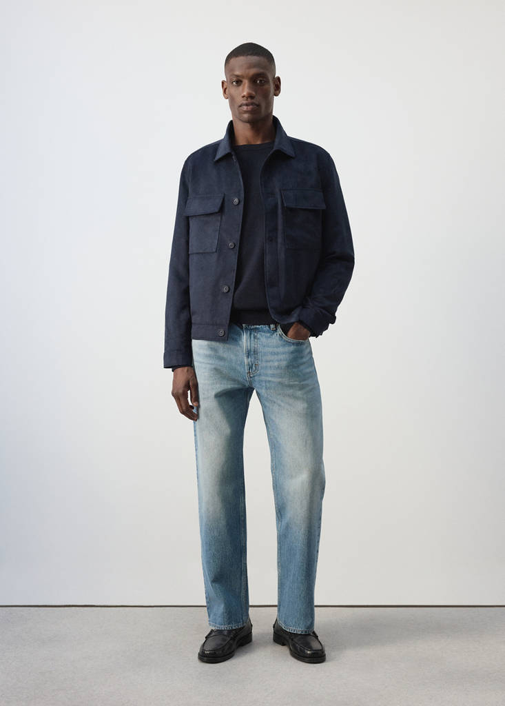 Suede-effect jacket with pockets — Night Blue