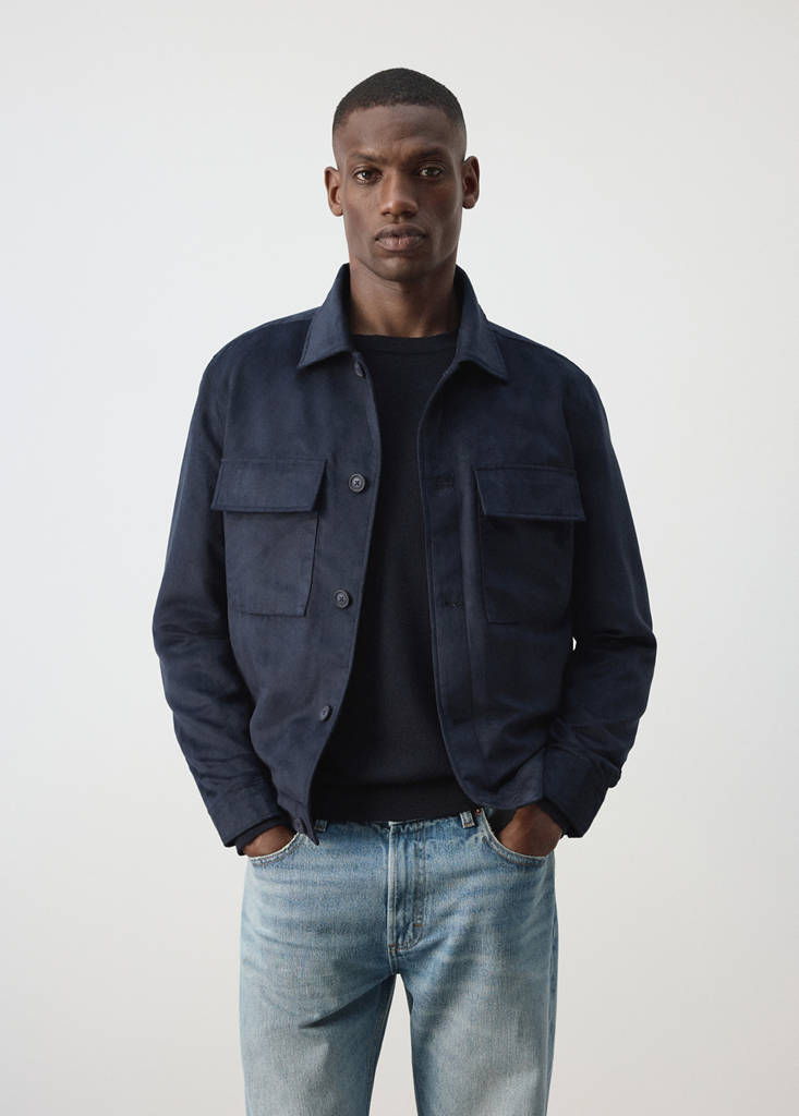 Suede-effect jacket with pockets — Night Blue