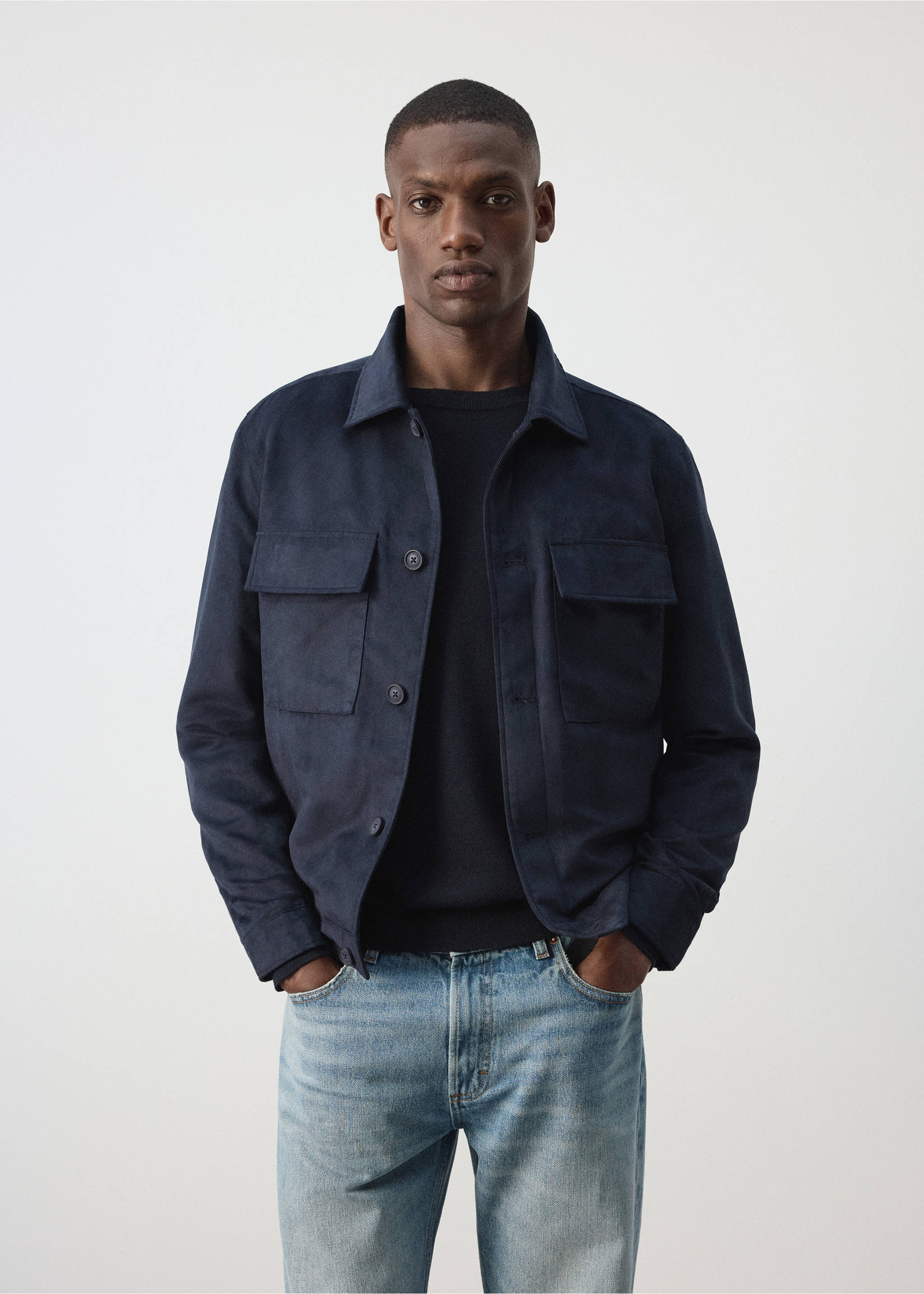 Veste effe daim poches - Plan moyen, Bleu nuit. Ref: 37094401-00.