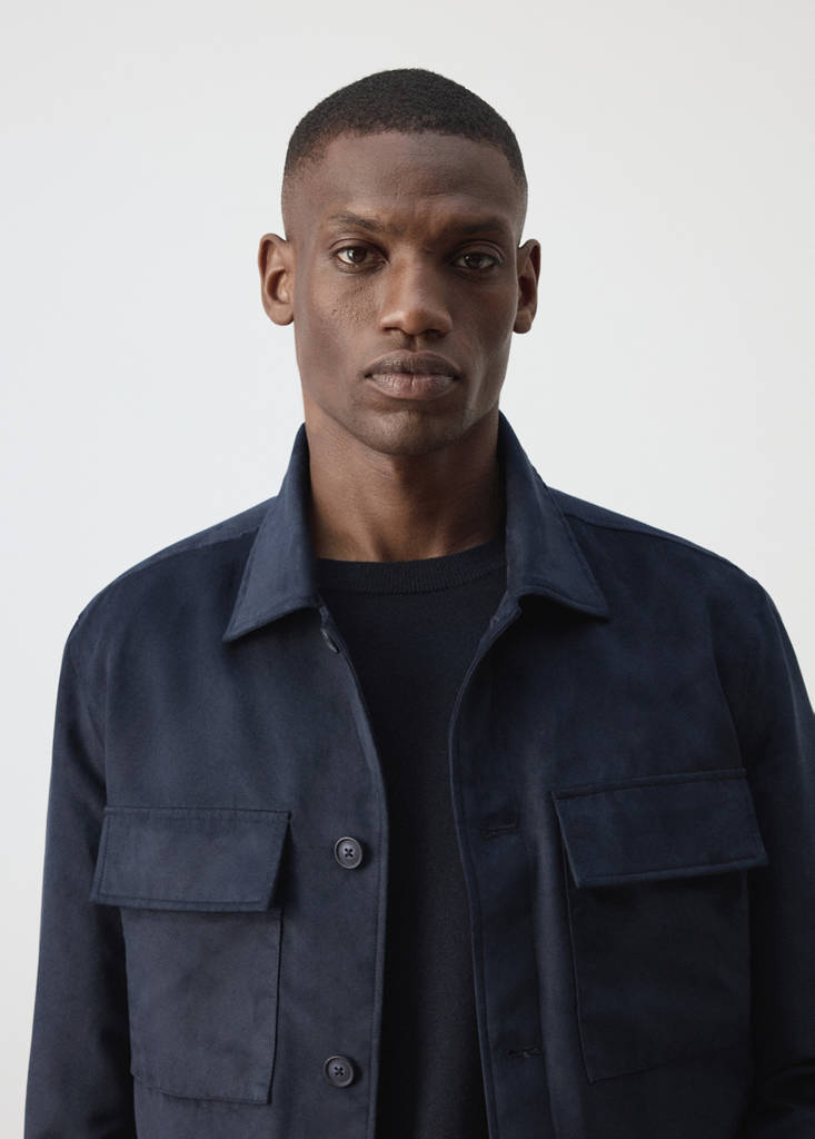 Suede-effect jacket with pockets — Night Blue