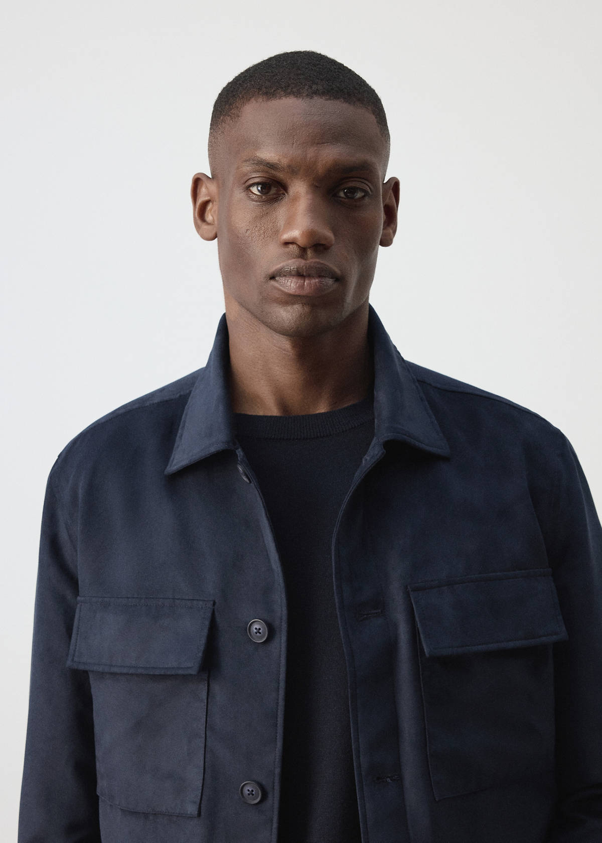 Suede-effect jacket with pockets — Night Blue