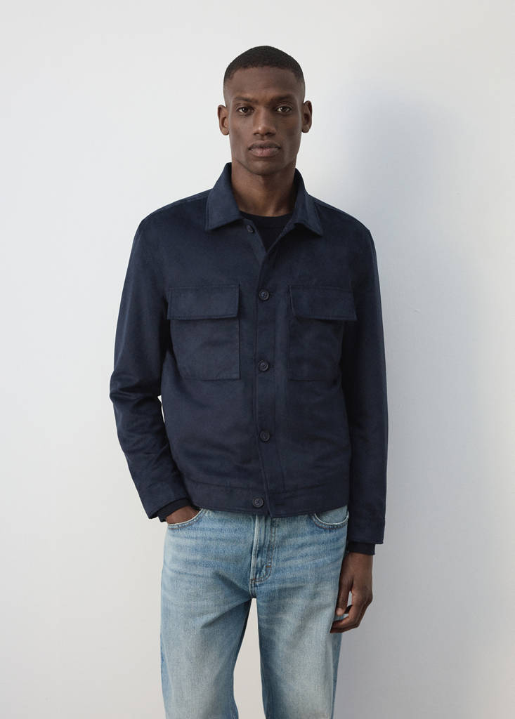 Suede-effect jacket with pockets — Night Blue