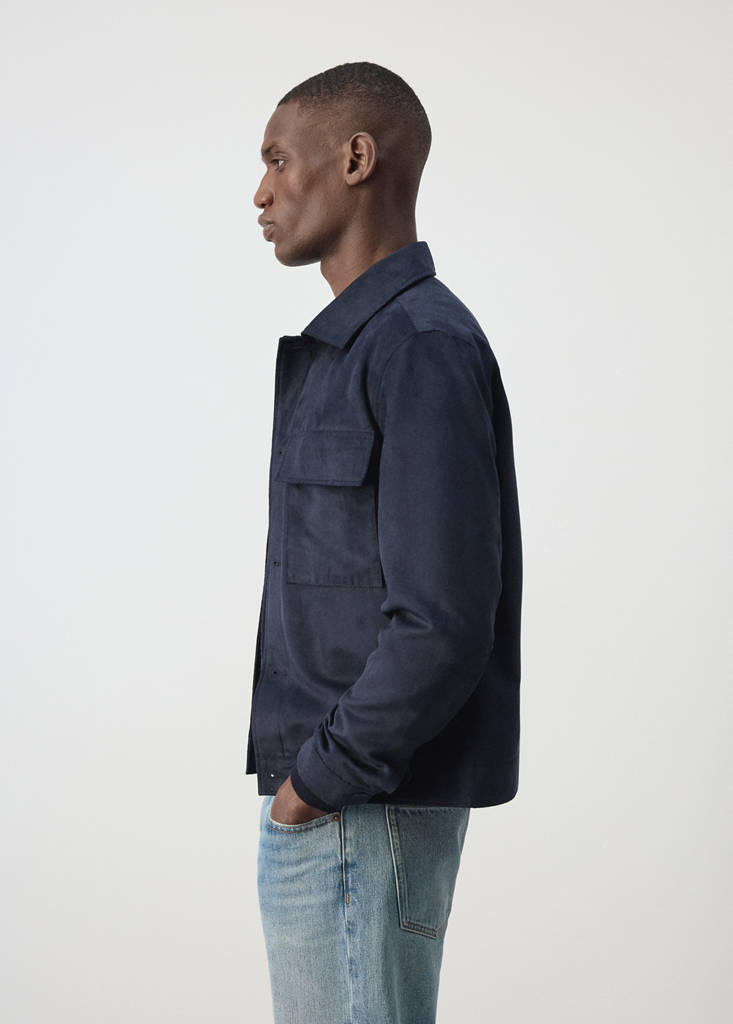 Suede-effect jacket with pockets — Night Blue