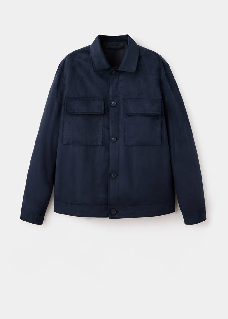 Suede-effect jacket with pockets — Night Blue