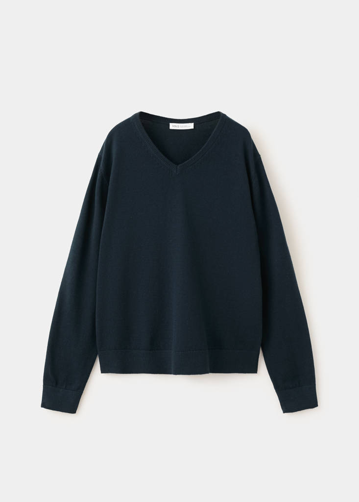Fine-knit V-neck sweater — Navy