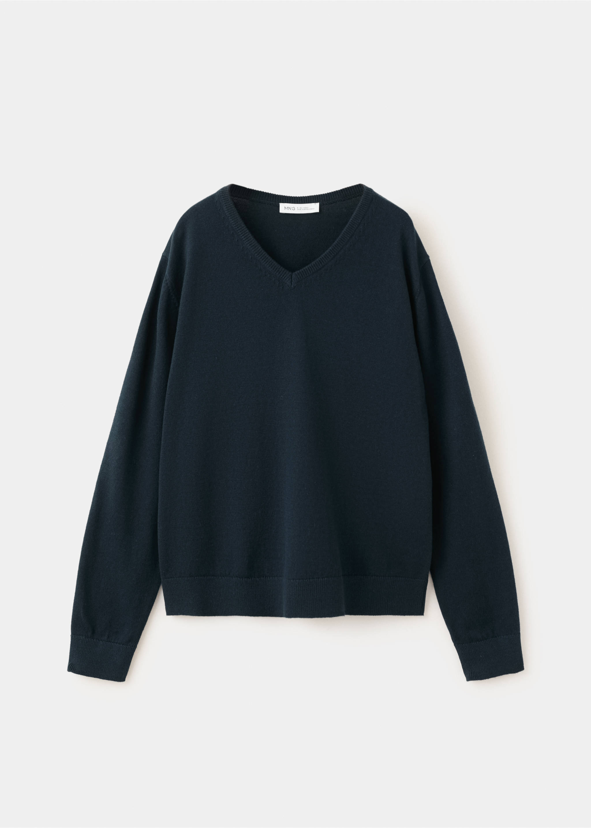 Fine-knit V-neck sweater - Article without model, Navy. Ref: 37094402-00.