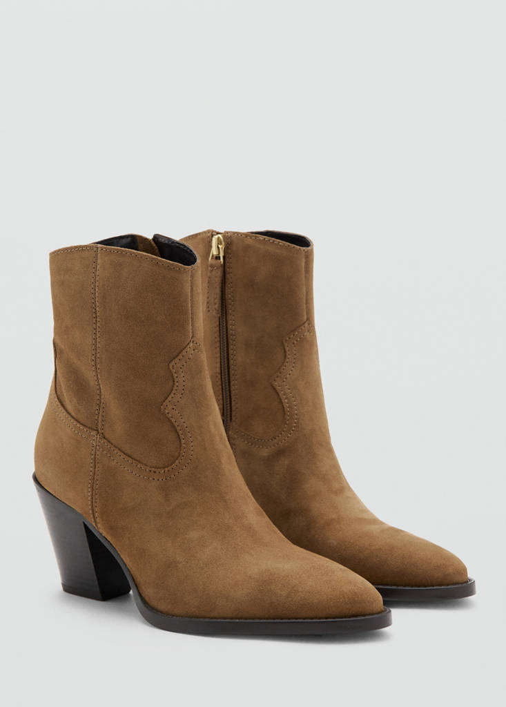 Suede block-heel boots — Tobacco Brown