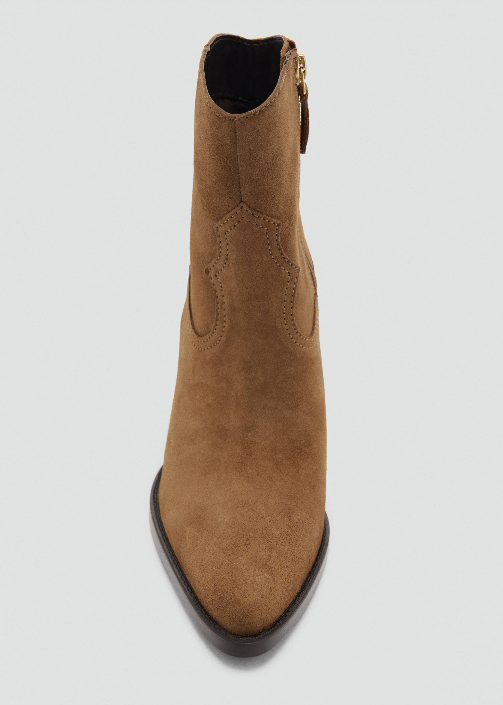 Bottines suède talon bloc - Détail de l'article 3, Tabac. Ref: 37094409-00.