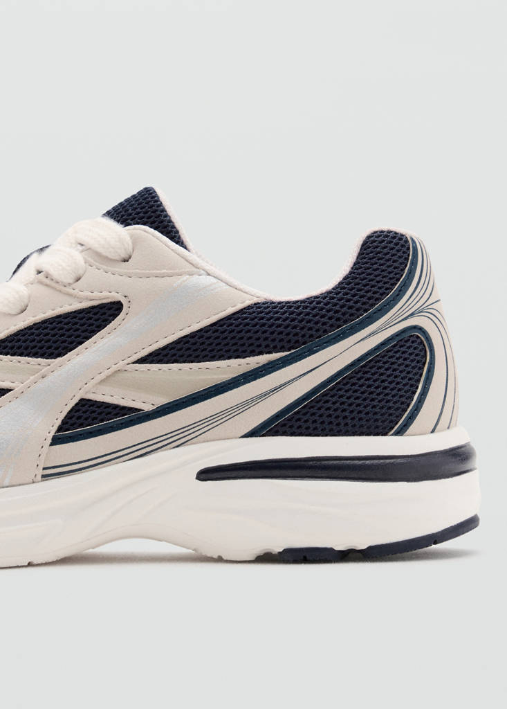 Lace-up mixed sneakers — Navy