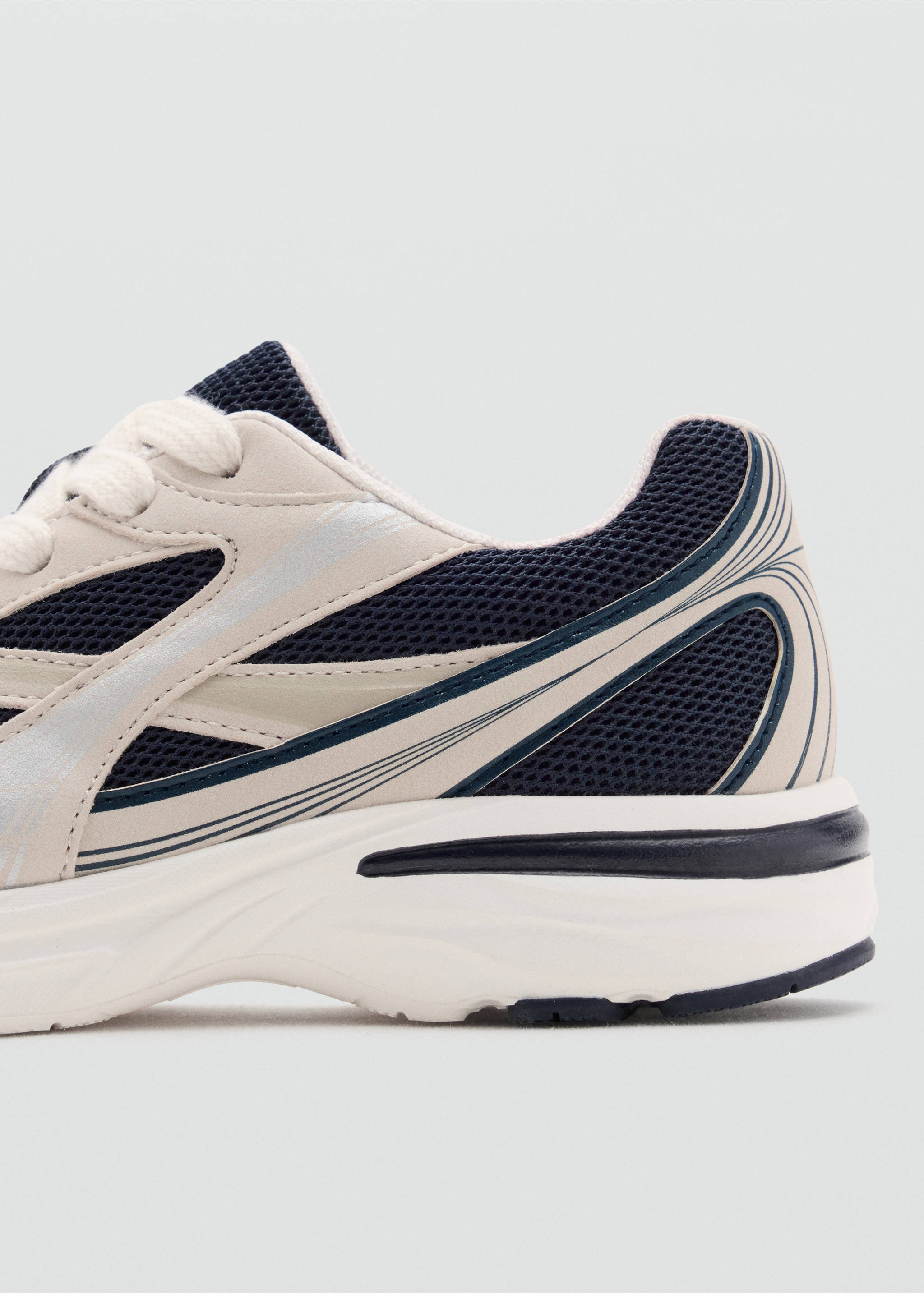 Lace-up mixed sneakers - Details of the article 1, Navy. Ref: 37094413-00.