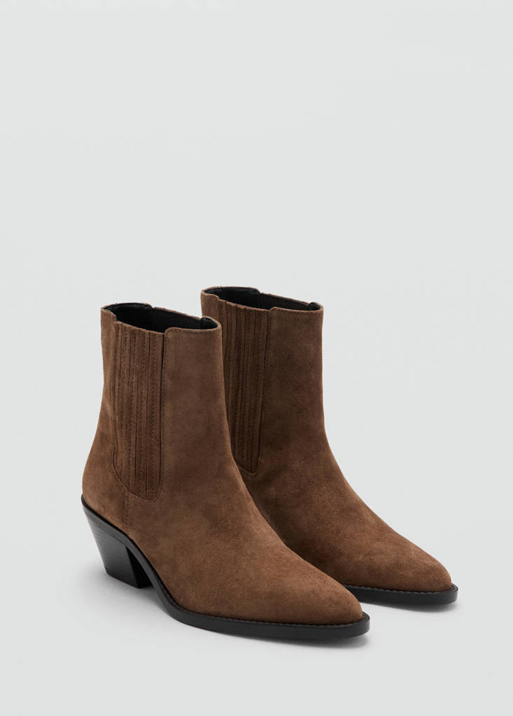 Suede block-heel boots — Tobacco Brown