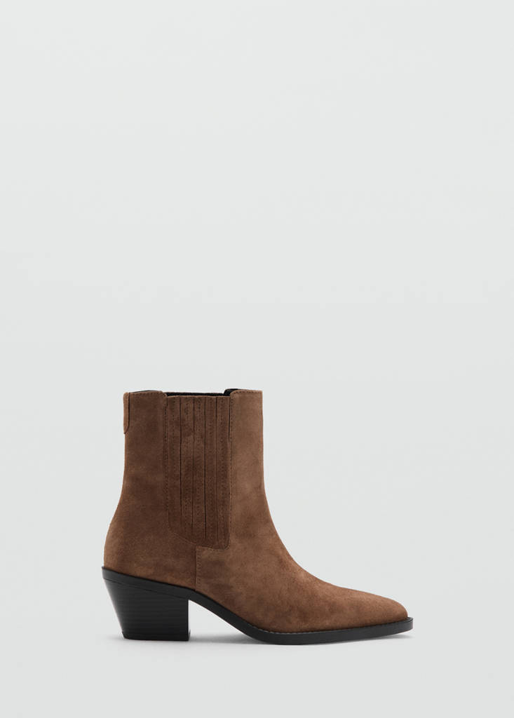 Suede block-heel boots — Tobacco Brown
