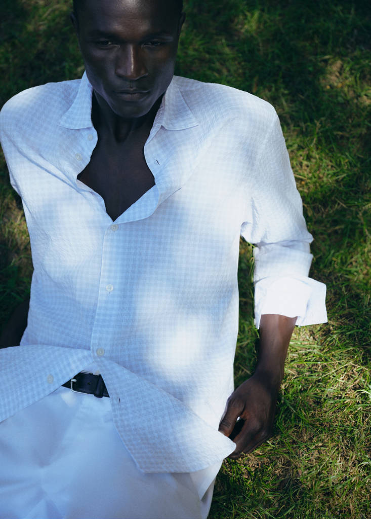 Seersucker cotton slim fit checked shirt — Sky Blue