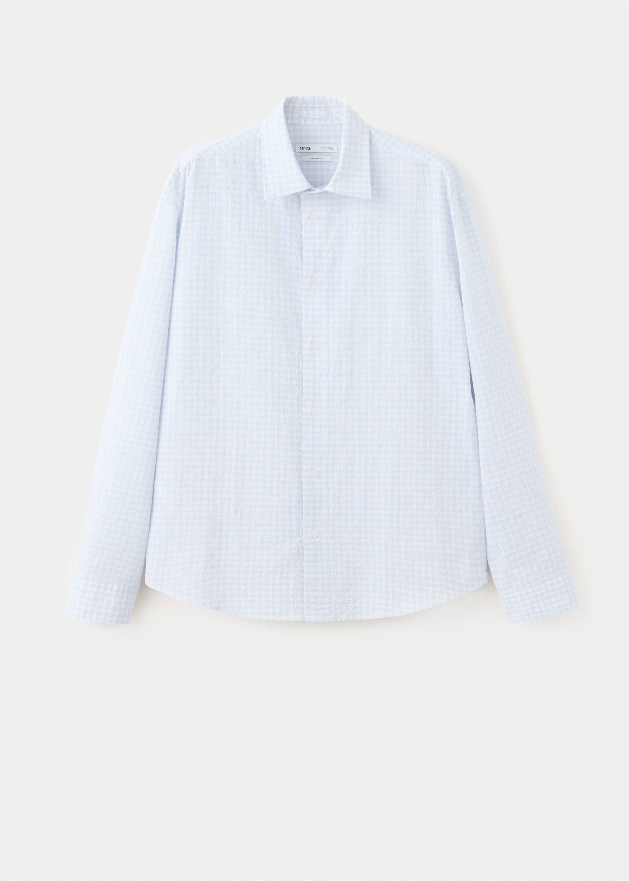Chemise slim fit en coton seersucker à carreaux - Article sans modèle, Bleu ciel. Ref: 37094416-00.