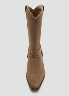 Suede leather boot with strap details — Medium Brown 5