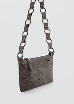 Leather shoulder bag with eyelets — Grey 3