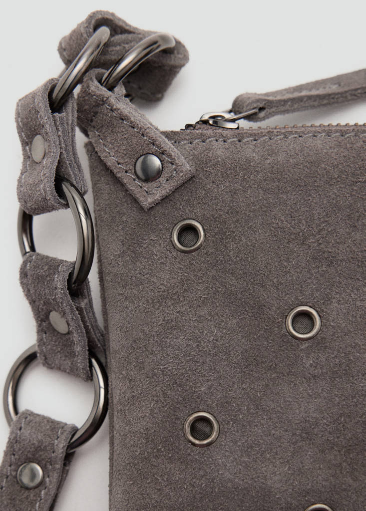 Leather shoulder bag with eyelets — Grey