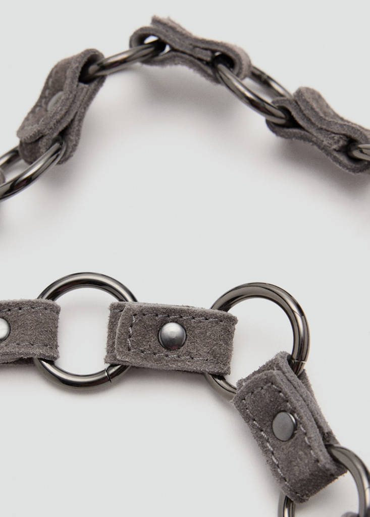 Leather shoulder bag with eyelets — Grey