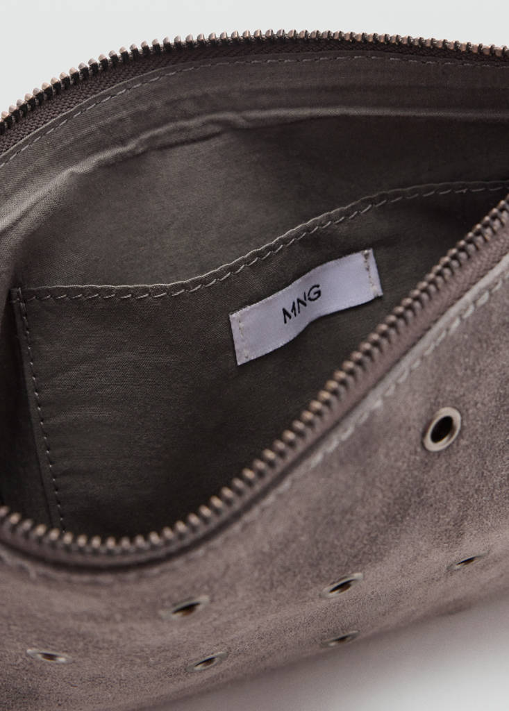 Leather shoulder bag with eyelets — Grey