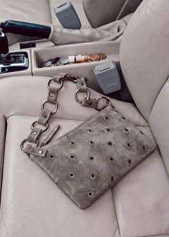 Leather shoulder bag with eyelets — Grey 2
