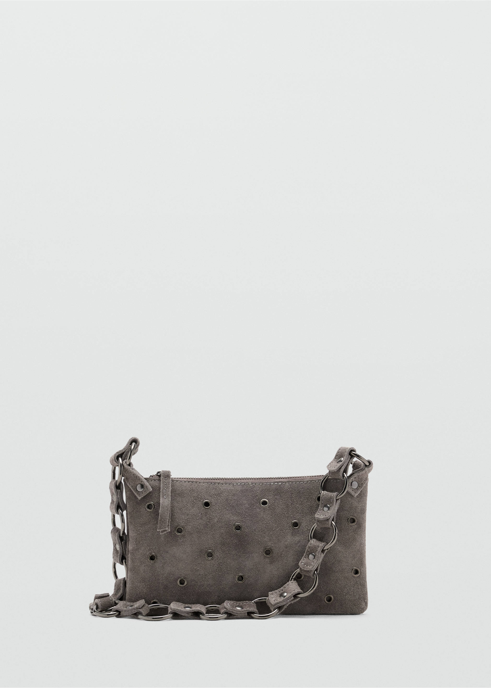 Sac porté épaule en cuir à œillets - Article sans modèle, Gris. Ref: 37094419-00.