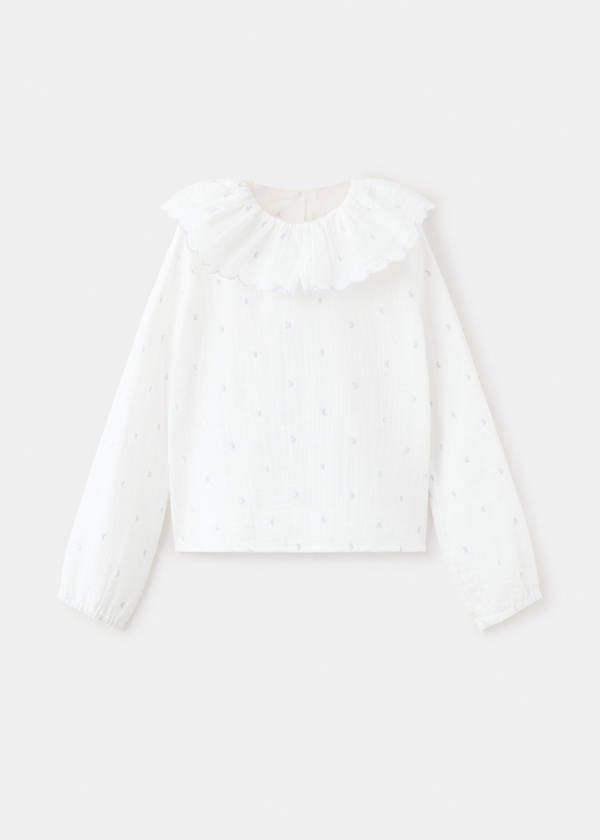Embroidered cotton gauze blouse — White
