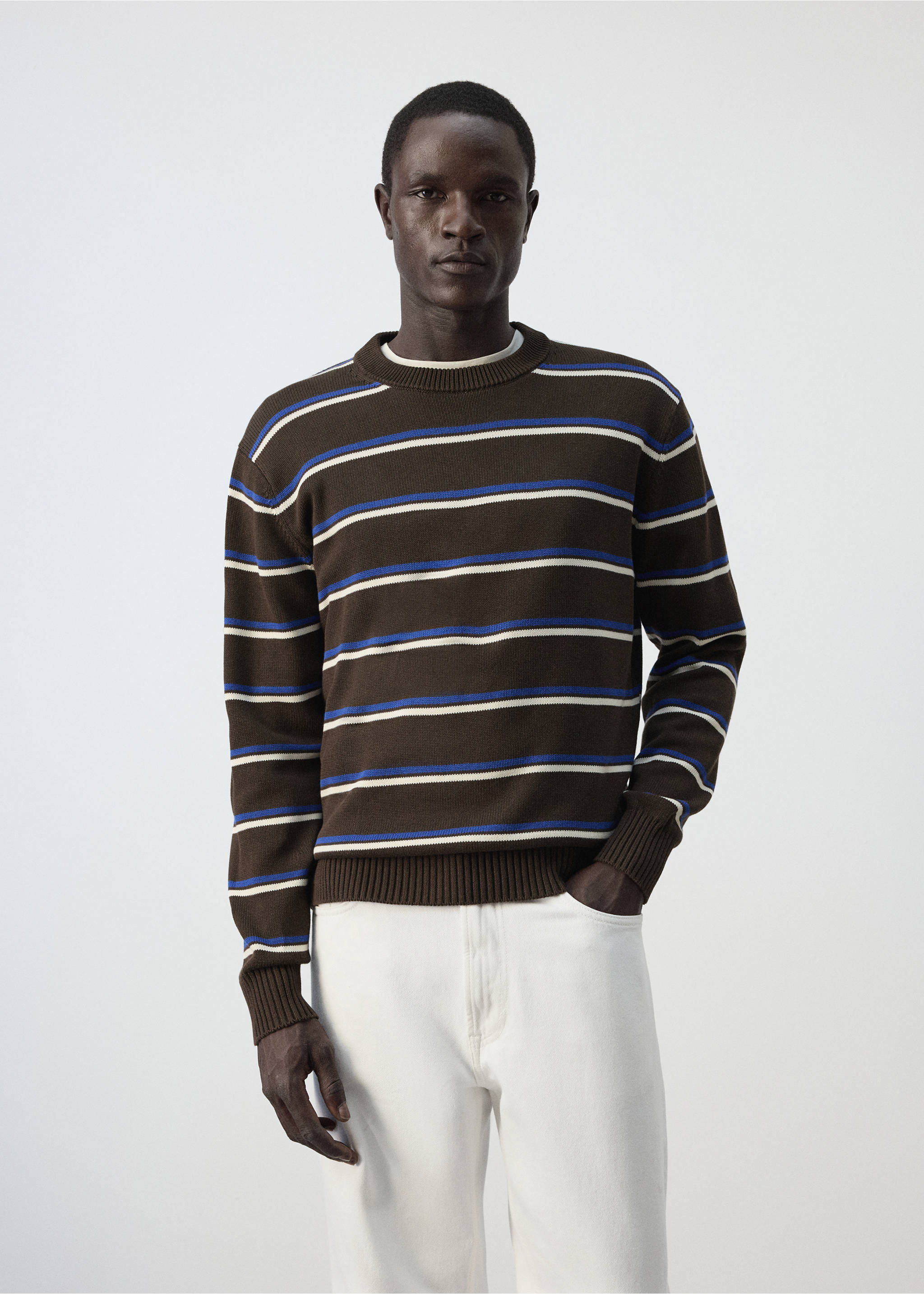 100% cotton mid-weight knit jumper - Medium plane, Brown. Ref: 37094422-00.