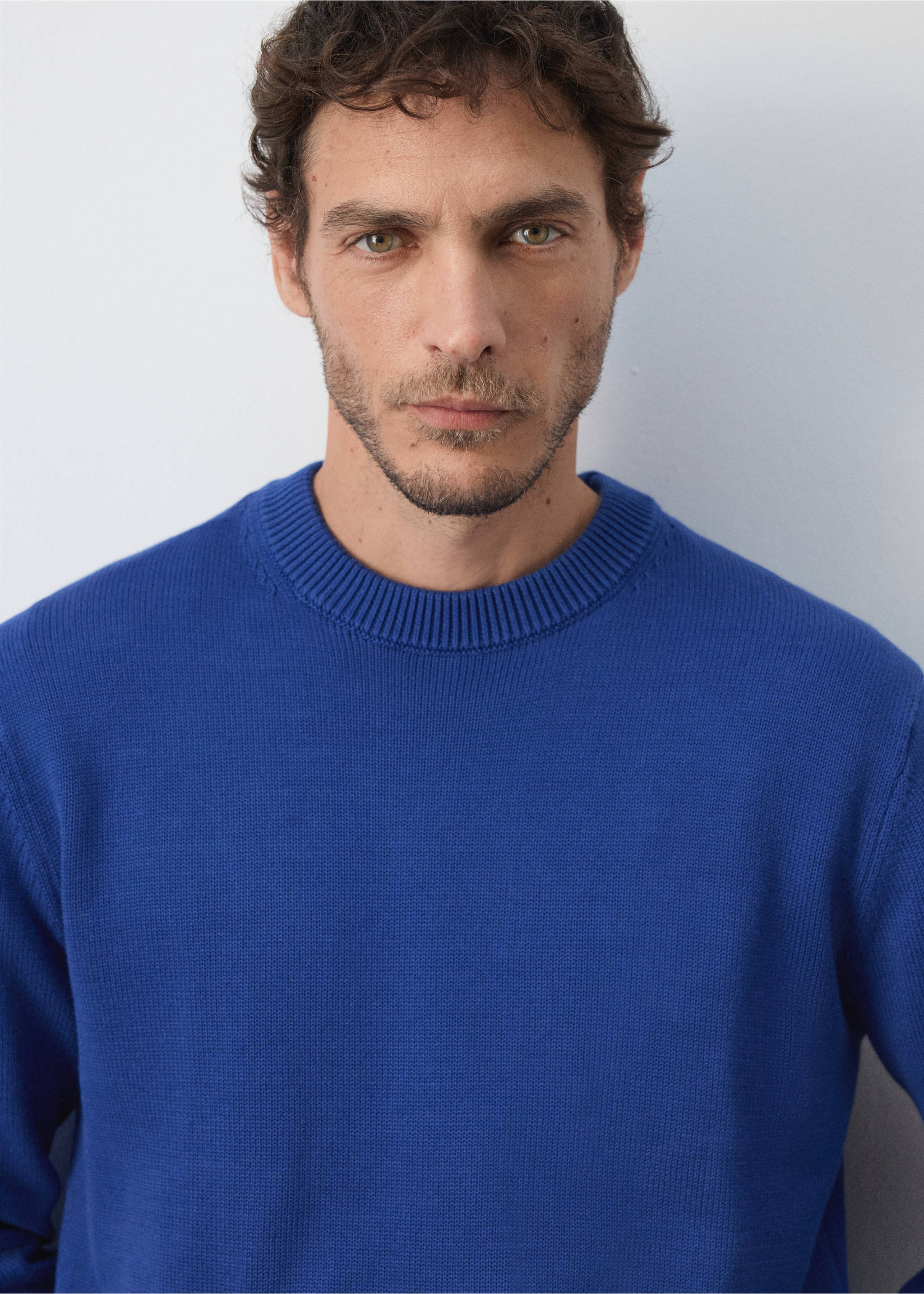 100% cotton mid-weight knit jumper - Details of the article 1, Blue. Ref: 37094422-00.