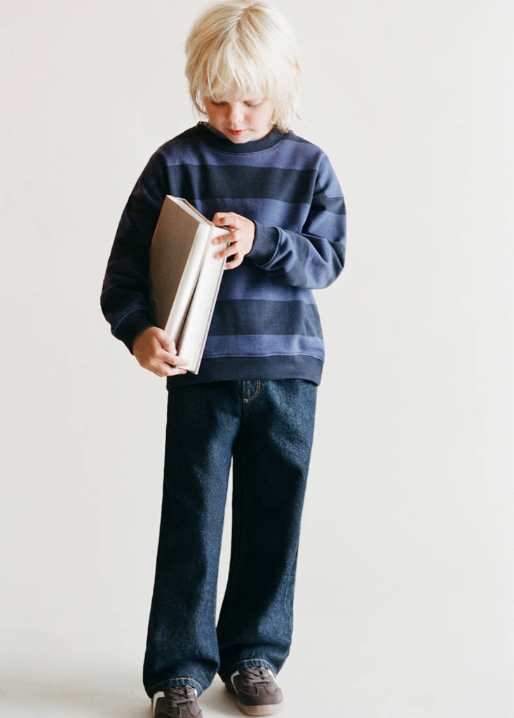 Striped cotton-blend sweatshirt — Dark Navy