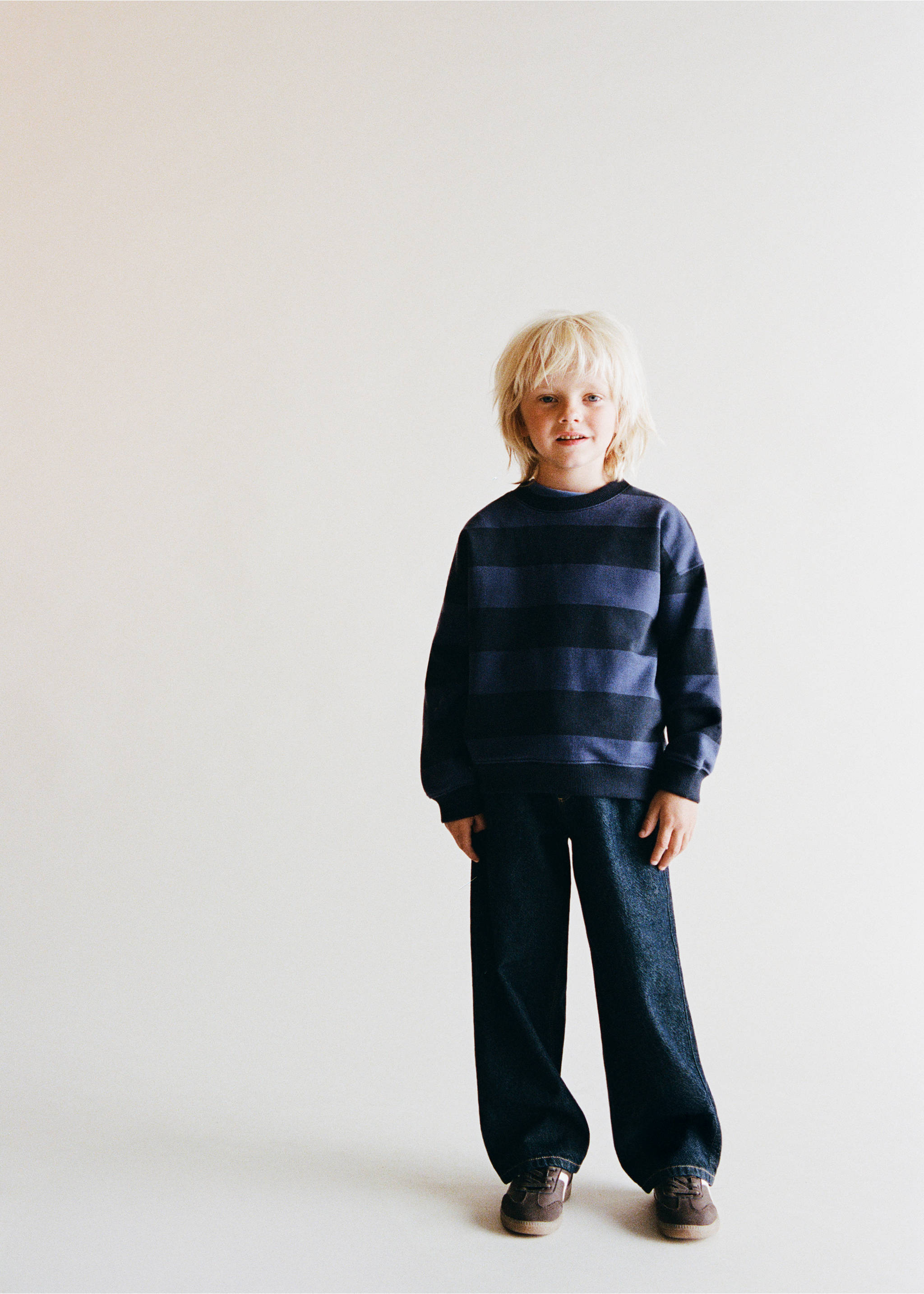 Striped cotton-blend sweatshirt - Details of the article 6, Dark Navy. Ref: 37094425-00.