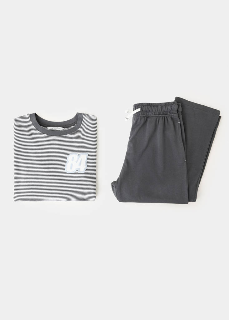 Long printed striped pyjamas — Charcoal