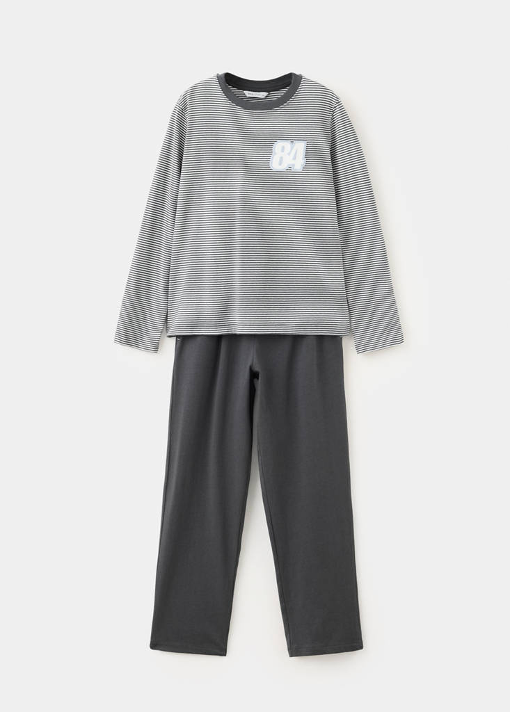 Long printed striped pyjamas — Charcoal