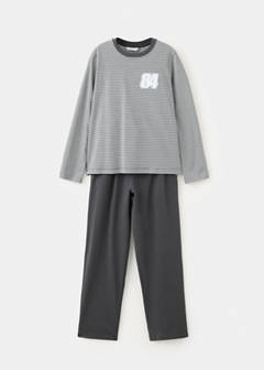 Long printed striped pyjamas — Charcoal 1