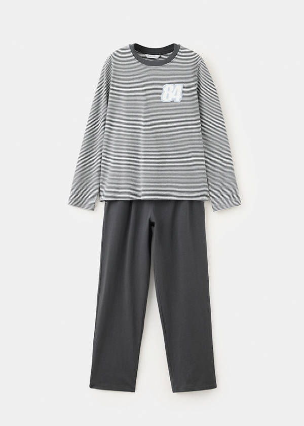 Long printed striped pyjamas — Charcoal