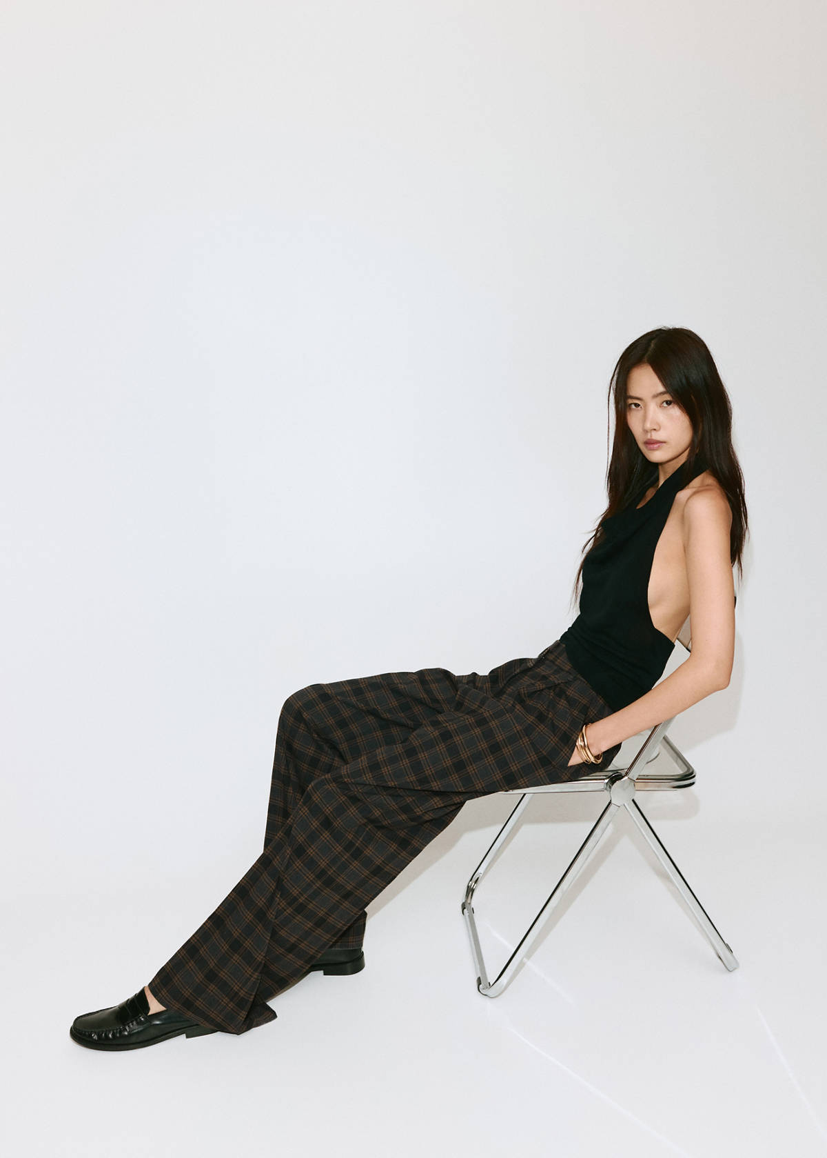 Straight-fit pleated trousers — Brown