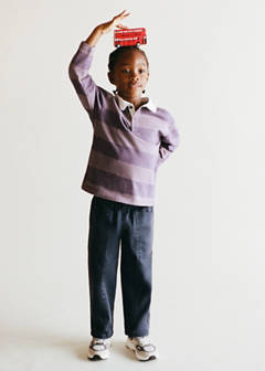 Cotton trousers with elasticated waistband — Navy 1