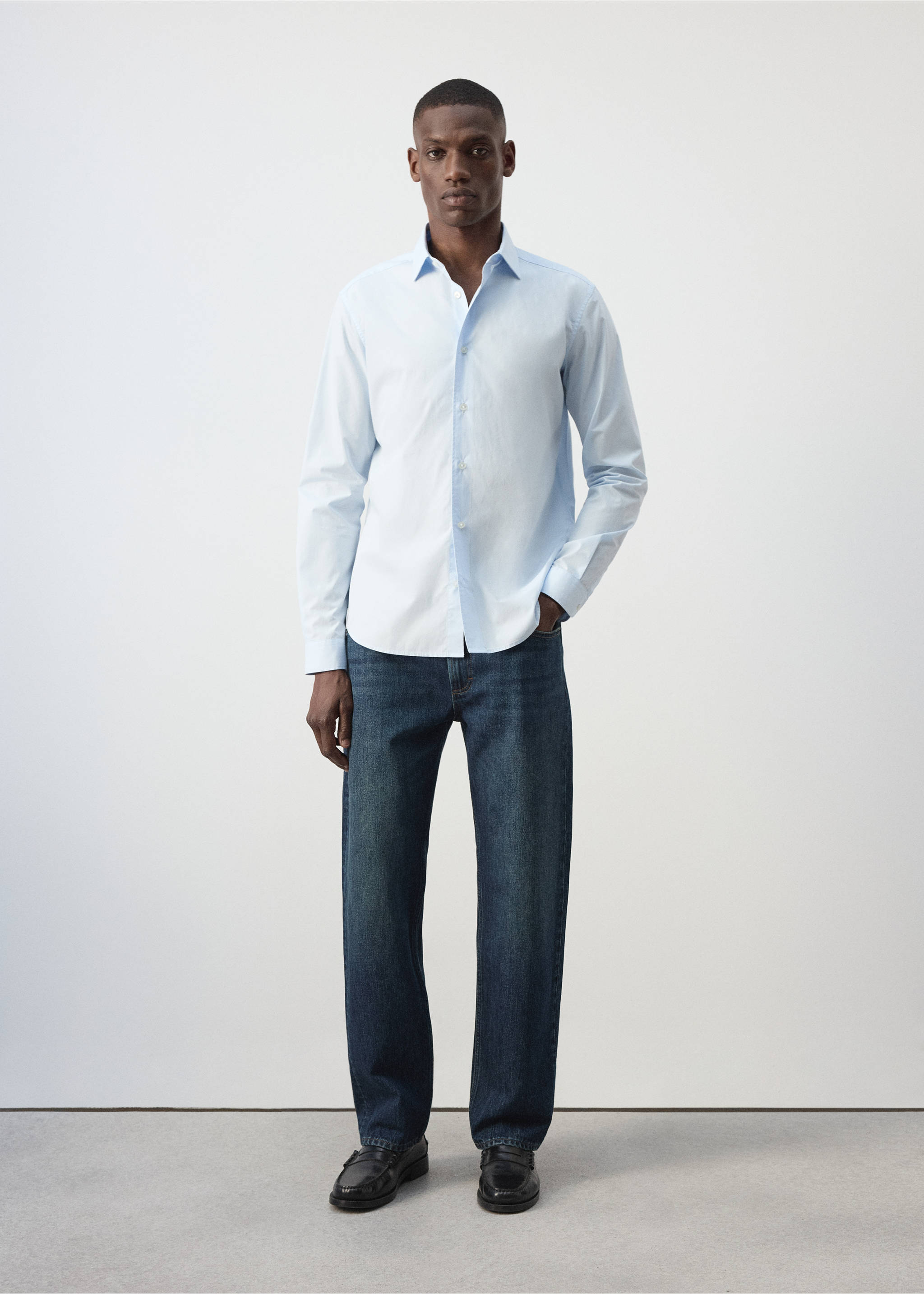 Regular-fit 100% cotton shirt - General plane, Sky Blue. Ref: 37094431-00.