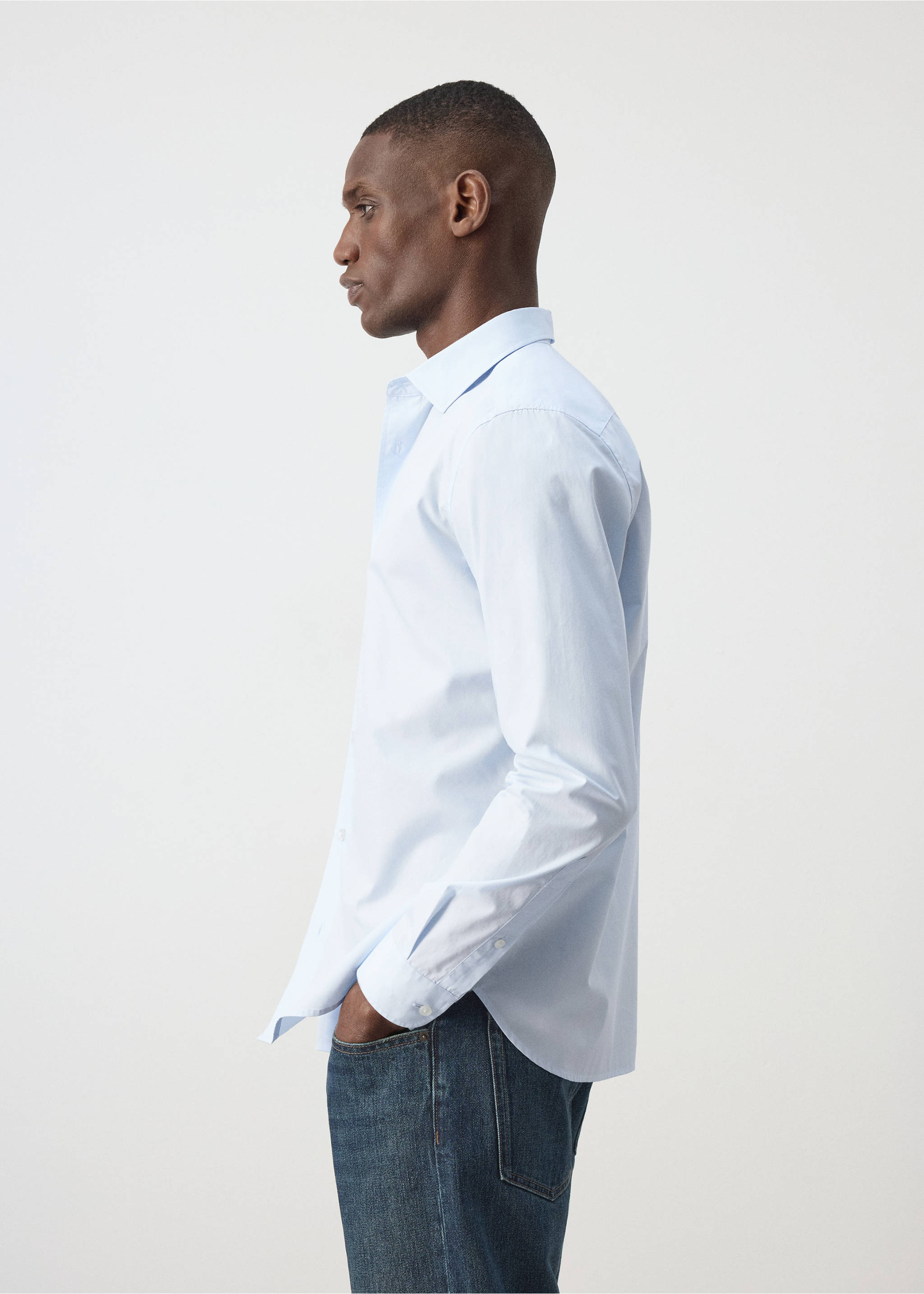 Regular-fit 100% cotton shirt - Details of the article 2, Sky Blue. Ref: 37094431-00.