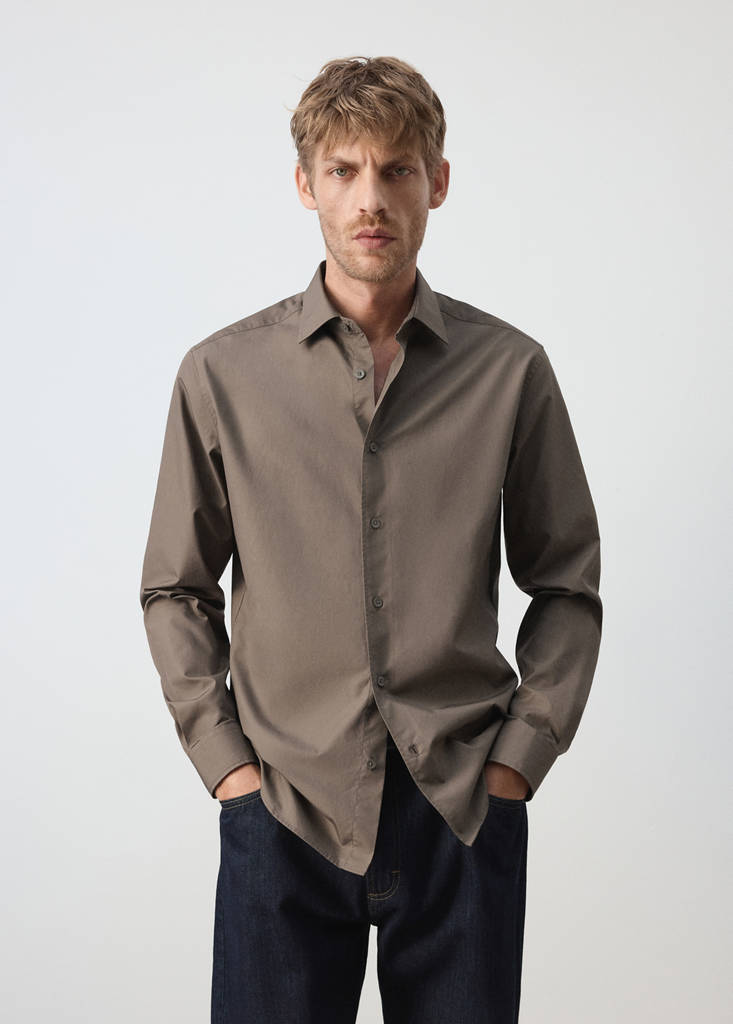Regular-fit 100% cotton shirt — Mink Grey