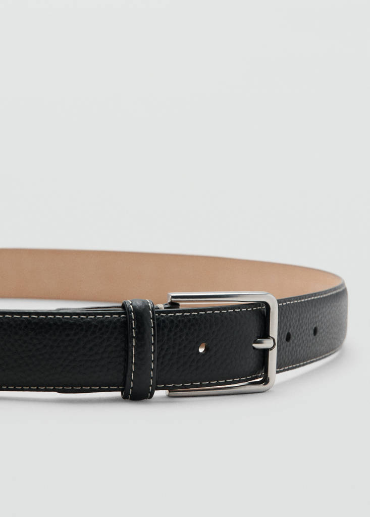 Leather belt with contrast stitching — Black
