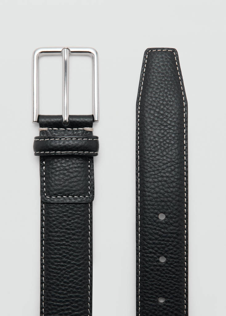 Leather belt with contrast stitching — Black