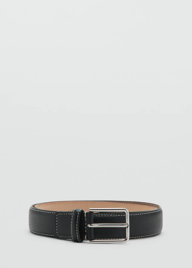Leather belt with contrast stitching — Black