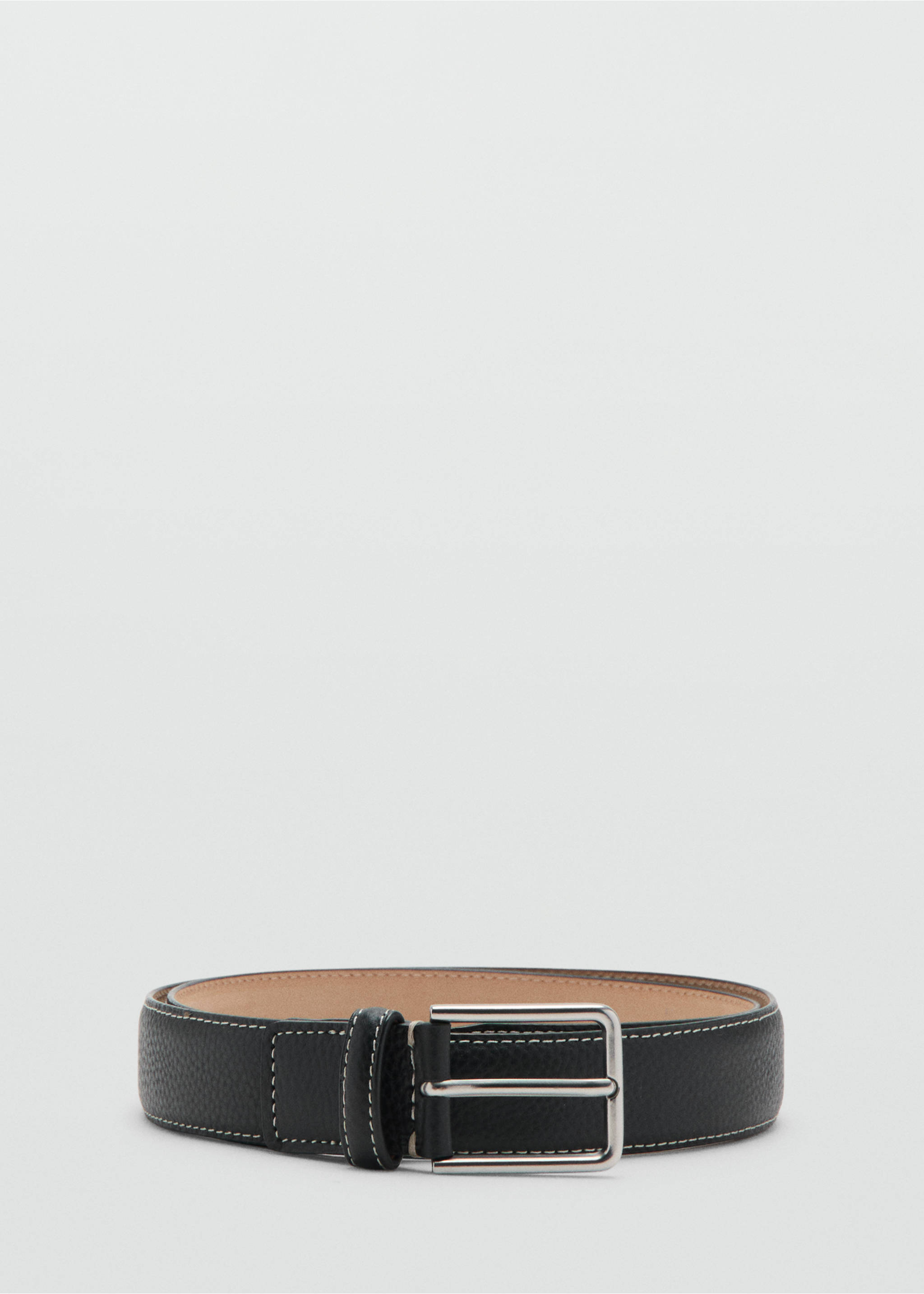 Leather belt with contrast stitching - Article without model, Black. Ref: 37094432-00.