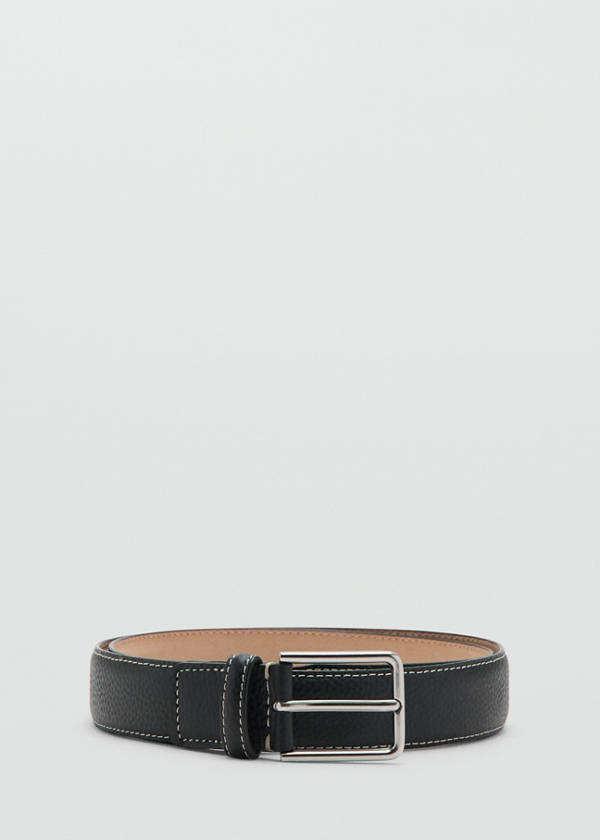Leather belt with contrast stitching — Black