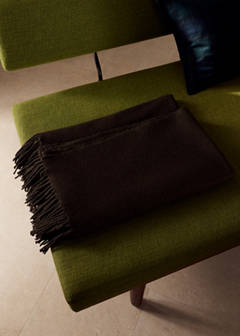 Wool-blend blanket with fringes — Chocolate 1