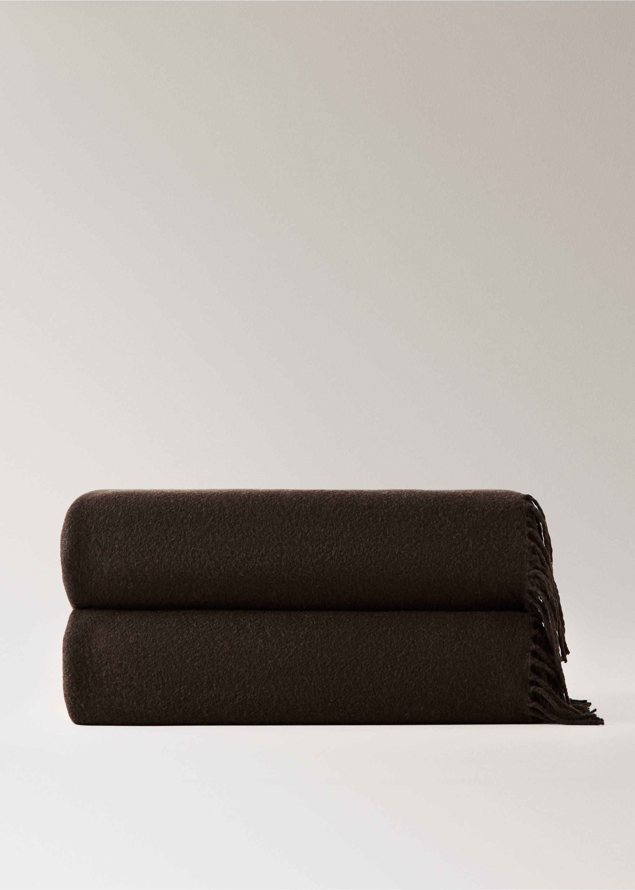 Wool-blend blanket with fringes - Article without model, Chocolate. Ref: 37094436-00.